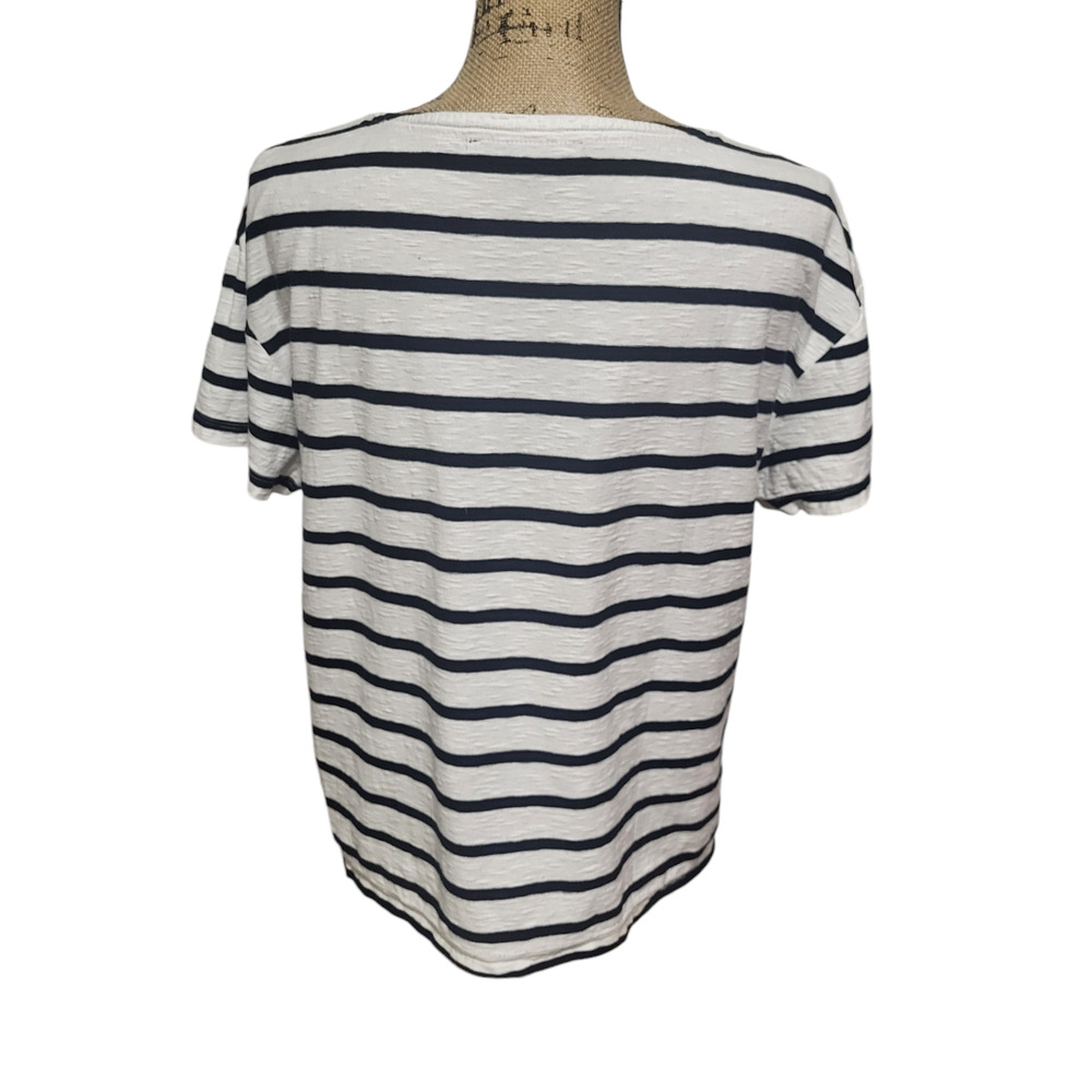 Tommy Hilfiger navy white striped short sleeve top with pocket, size small - Picture 2 of 5